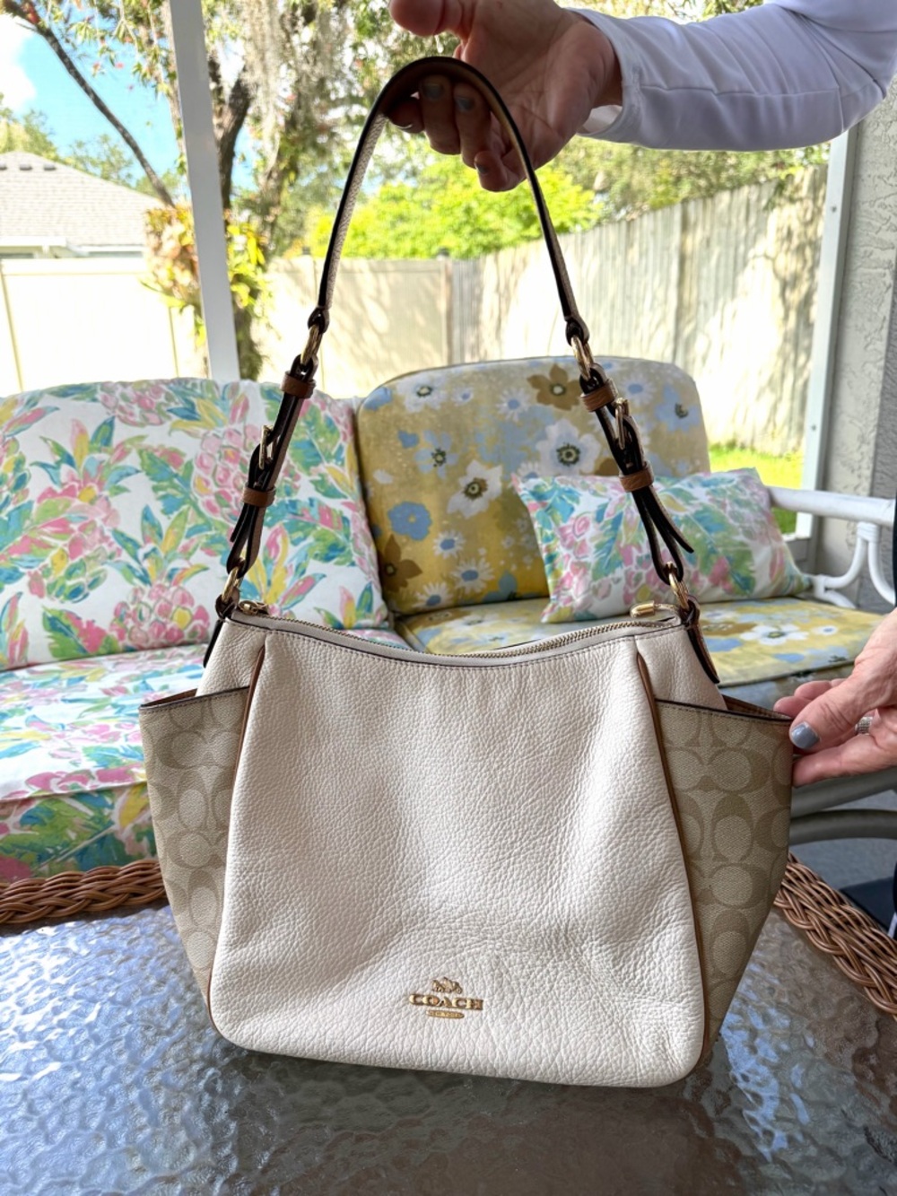 Coach Rori Shoulder Bag Chalk Ivory Colorblock Signature Canvas Leather  C2855